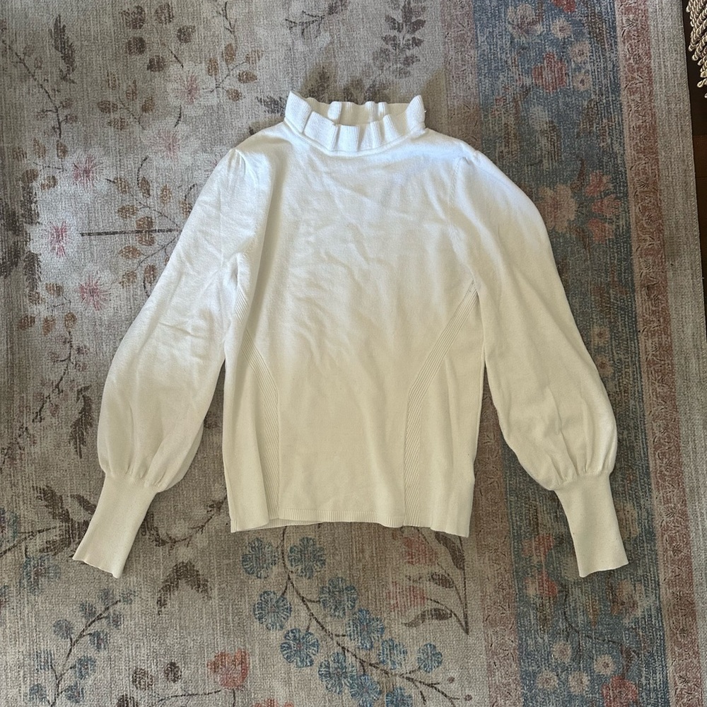 Gal Meets Glam XS Balloon Sleeve High Neck Ruffle Sweater